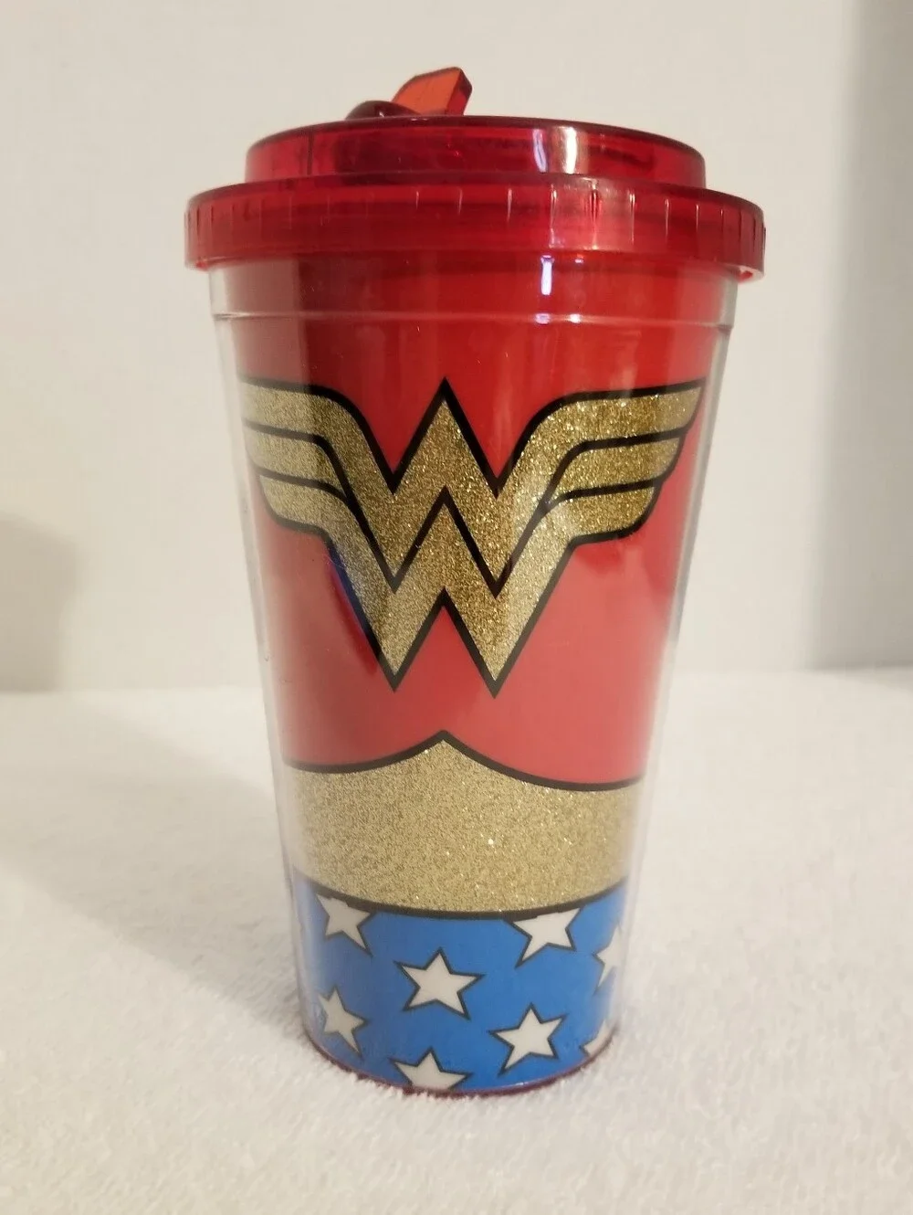 Red Glitter Wonder Woman Reusable Drink Tumbler